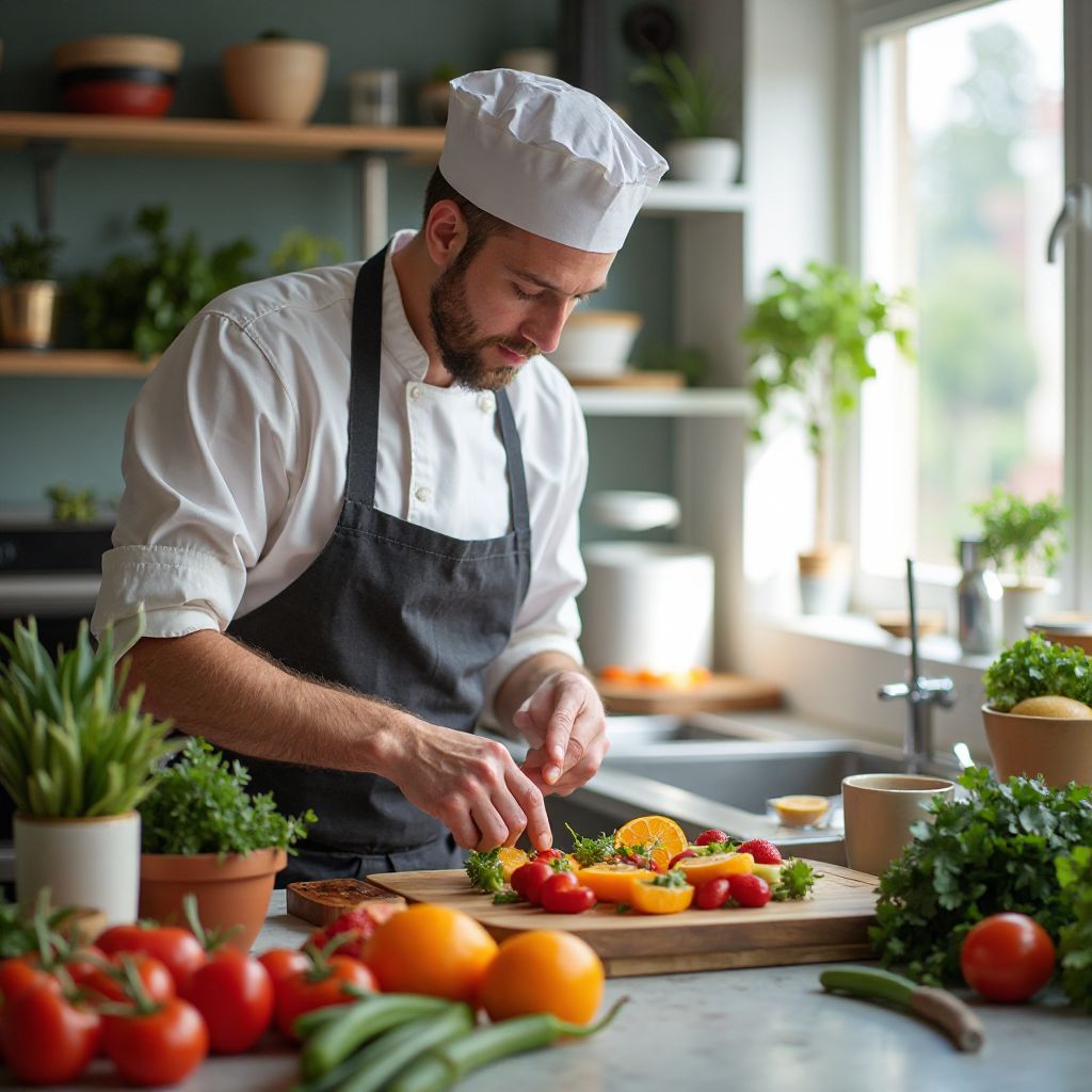 Chef preparing healthy food in kitchen